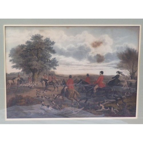 23 - Victorian school 'Hunting scenes' set of 3 maple framed prints 40x60cm each