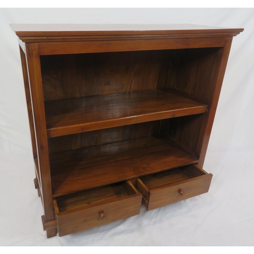 110 - Edwardian design open bookcase with 2 drawers, round handles, on bracket feet