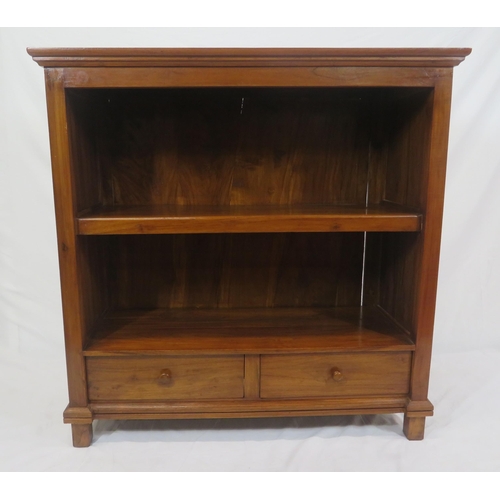 110 - Edwardian design open bookcase with 2 drawers, round handles, on bracket feet