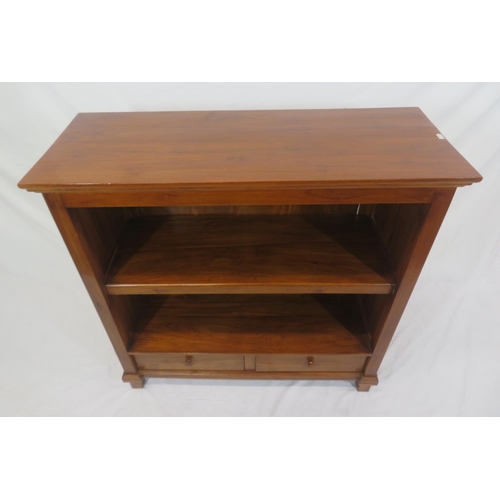 110 - Edwardian design open bookcase with 2 drawers, round handles, on bracket feet