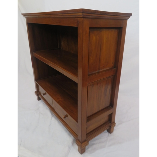 110 - Edwardian design open bookcase with 2 drawers, round handles, on bracket feet