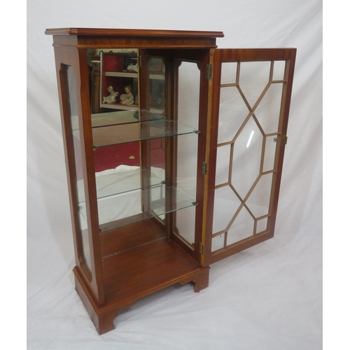 111 - Edwardian design yew bookcase with astragal glazed door, glass shelving, on bracket feet