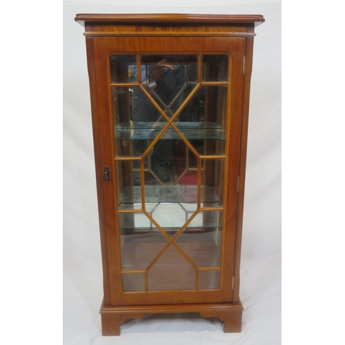 111 - Edwardian design yew bookcase with astragal glazed door, glass shelving, on bracket feet