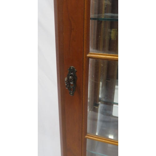 111 - Edwardian design yew bookcase with astragal glazed door, glass shelving, on bracket feet