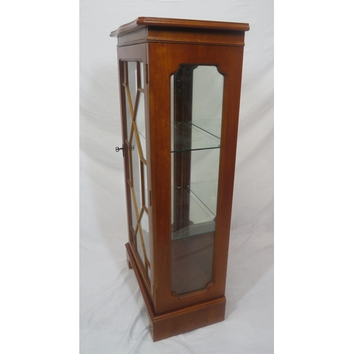 111 - Edwardian design yew bookcase with astragal glazed door, glass shelving, on bracket feet