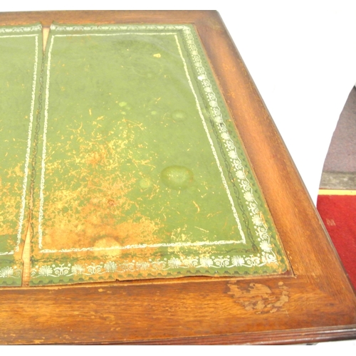 115 - Edwardian style pedestal desk with leatherette inset, 9 drawers with drop handles, on  bracket feet