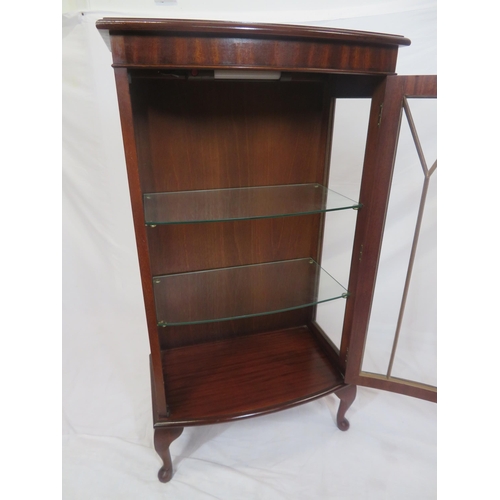 116 - Edwardian style bow fronted display cabinet with glazed door, sides and shelving, on cabriole legs