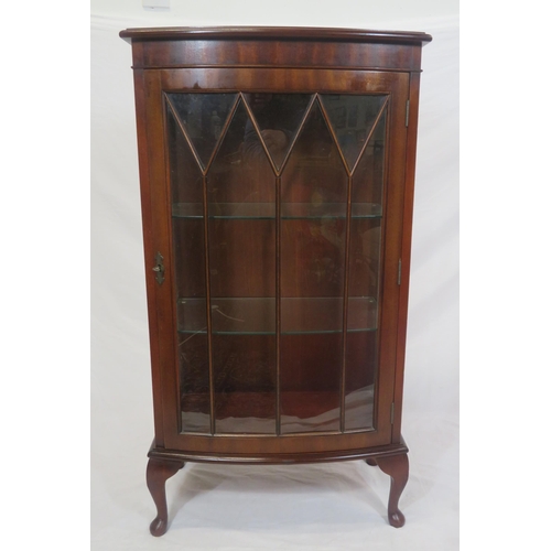 116 - Edwardian style bow fronted display cabinet with glazed door, sides and shelving, on cabriole legs