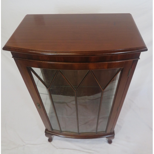 116 - Edwardian style bow fronted display cabinet with glazed door, sides and shelving, on cabriole legs