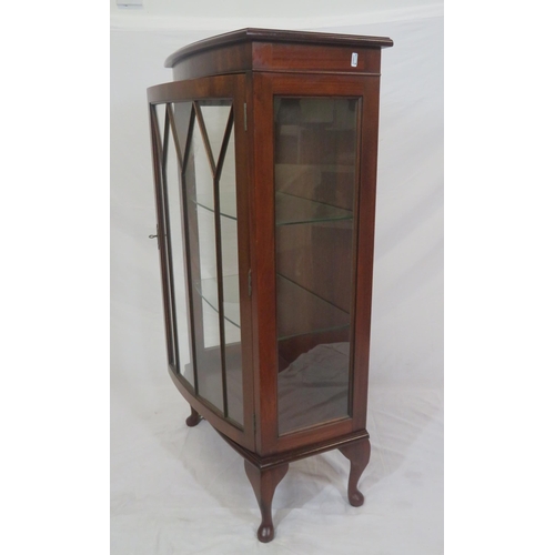 116 - Edwardian style bow fronted display cabinet with glazed door, sides and shelving, on cabriole legs