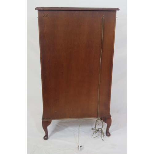 116 - Edwardian style bow fronted display cabinet with glazed door, sides and shelving, on cabriole legs