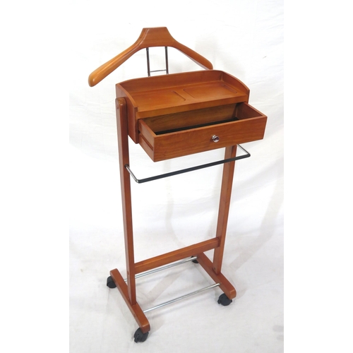 119 - Yew butlers stand with hanger, drawer and chrome rails