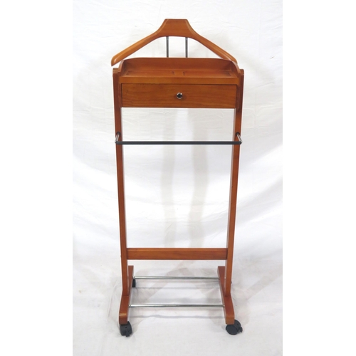 119 - Yew butlers stand with hanger, drawer and chrome rails