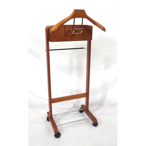 119 - Yew butlers stand with hanger, drawer and chrome rails