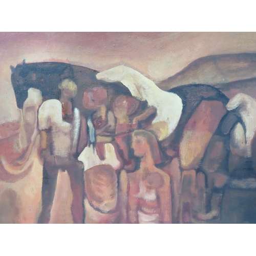 12 - Irish school 'Abstract study of Figures & Horses' oil on board 45x65cm