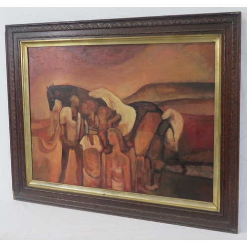 12 - Irish school 'Abstract study of Figures & Horses' oil on board 45x65cm