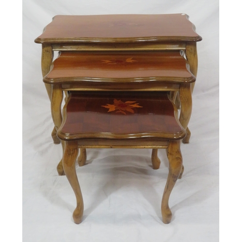 121 - Edwardian design nest of 3 foliate inlaid tables with cabriole legs