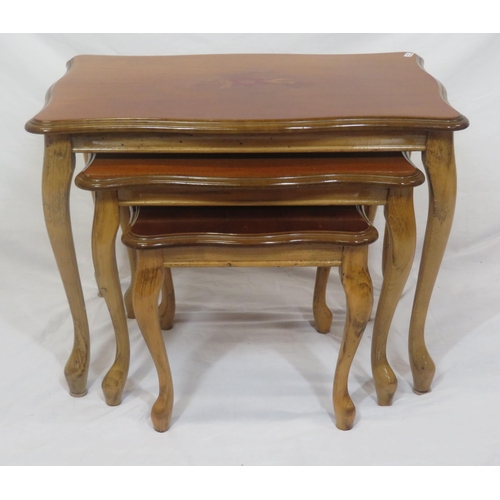 121 - Edwardian design nest of 3 foliate inlaid tables with cabriole legs