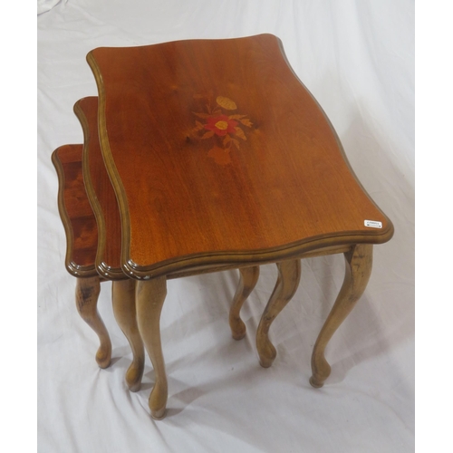 121 - Edwardian design nest of 3 foliate inlaid tables with cabriole legs