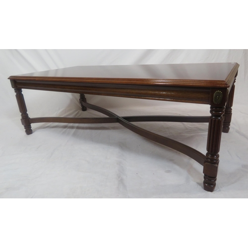 124 - Edwardian design oblong coffee table with reeded legs and stretchers