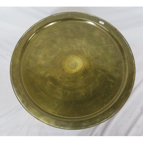 126 - Oriental Benares brass round table with folding base