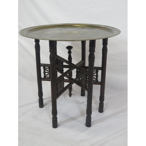 126 - Oriental Benares brass round table with folding base