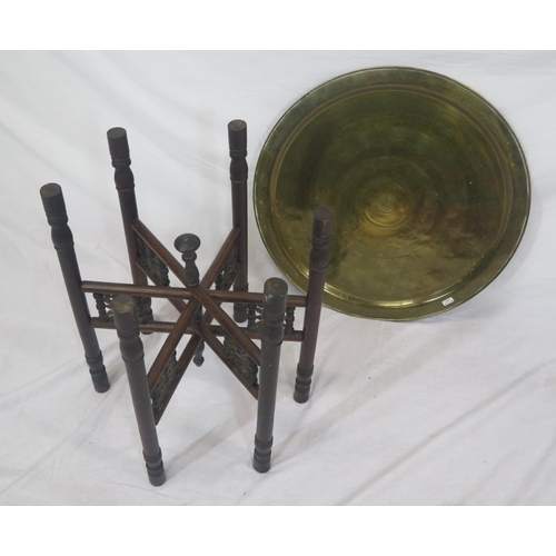 126 - Oriental Benares brass round table with folding base