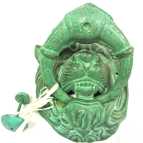 128 - Cast iron Padrino art nouveau style Lion head door knocker