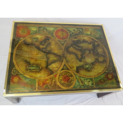 130 - Art deco style brass framed 'Globes of the World' coffee table