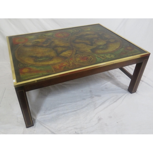 130 - Art deco style brass framed 'Globes of the World' coffee table