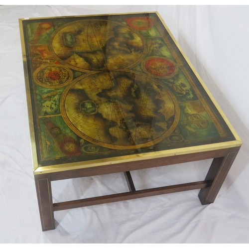 130 - Art deco style brass framed 'Globes of the World' coffee table