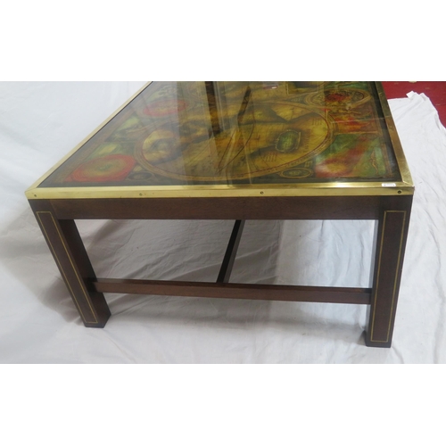 130 - Art deco style brass framed 'Globes of the World' coffee table