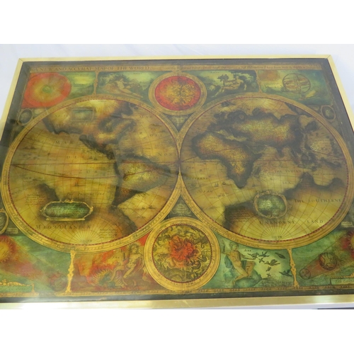 130 - Art deco style brass framed 'Globes of the World' coffee table