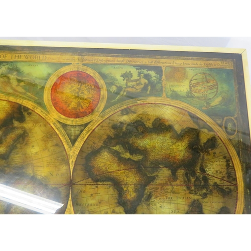 130 - Art deco style brass framed 'Globes of the World' coffee table