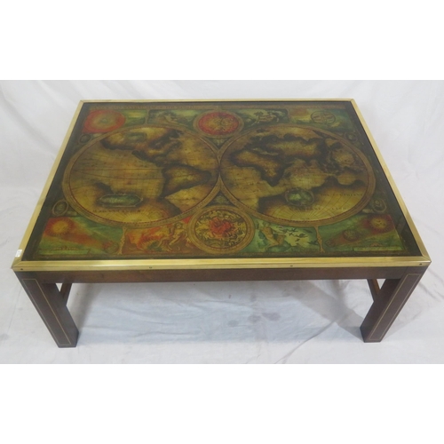 130 - Art deco style brass framed 'Globes of the World' coffee table