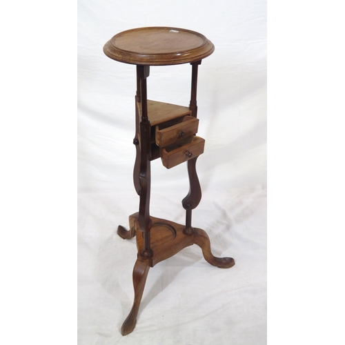 136 - Victorian style mahogany wig or jardiniere stand with 2 drawers, on cabriole legs