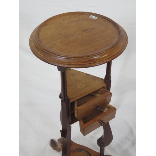 136 - Victorian style mahogany wig or jardiniere stand with 2 drawers, on cabriole legs