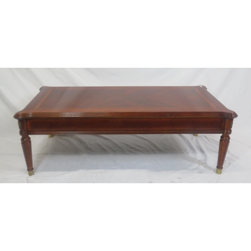 141 - Edwardian design inlaid oblong occasional table with shaped corners, on turned tapering legs