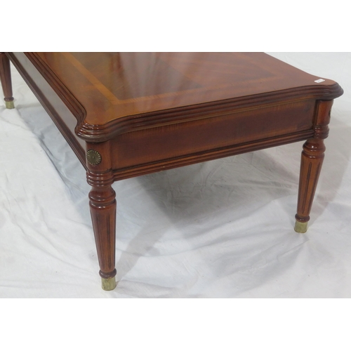 141 - Edwardian design inlaid oblong occasional table with shaped corners, on turned tapering legs