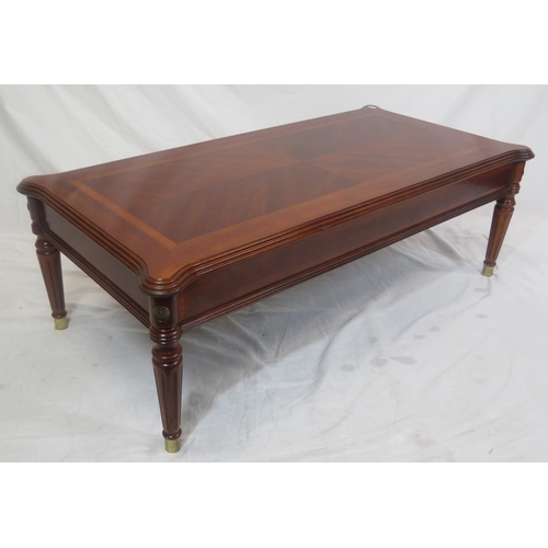 141 - Edwardian design inlaid oblong occasional table with shaped corners, on turned tapering legs