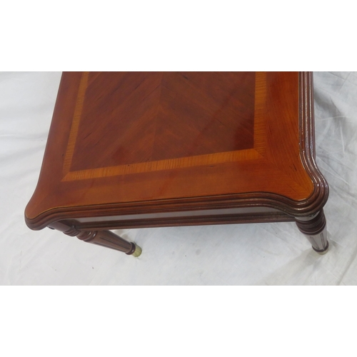 141 - Edwardian design inlaid oblong occasional table with shaped corners, on turned tapering legs