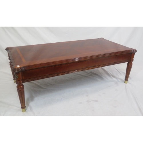 141 - Edwardian design inlaid oblong occasional table with shaped corners, on turned tapering legs