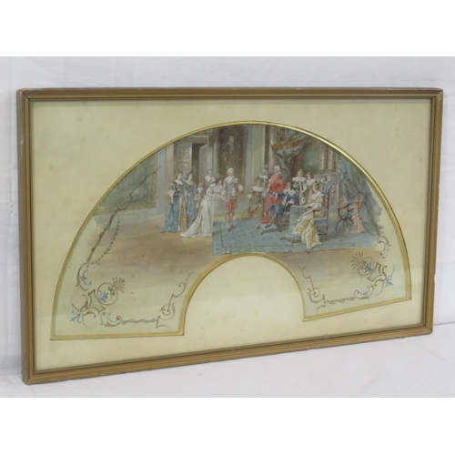 15 - Cecille Cheneviere 'His Majestys court' fan shaped watercolour 20x44cm