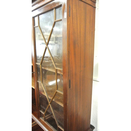 155 - Edwardian design bookcase with dentil frieze, astragal glazed doors, shelved interior, two drawers, ... 