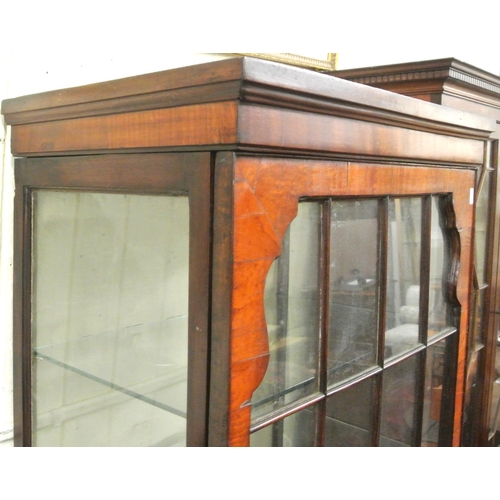 160 - Edwardian walnut and mahogany display cabinet with glazed door, sides and shelving, press under with... 