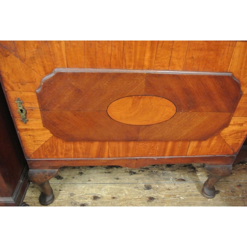 160 - Edwardian walnut and mahogany display cabinet with glazed door, sides and shelving, press under with... 