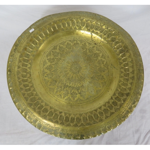 161 - Oriental round Benares brass table with folding base