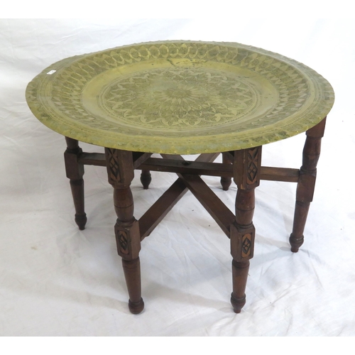 161 - Oriental round Benares brass table with folding base