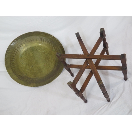 161 - Oriental round Benares brass table with folding base