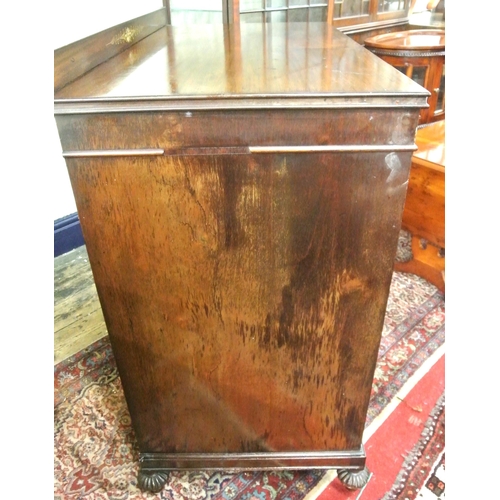 170 - Edwardian mahogany cabinet with 2 drawers, press under, Oriental figured panels, on reeded bun feet